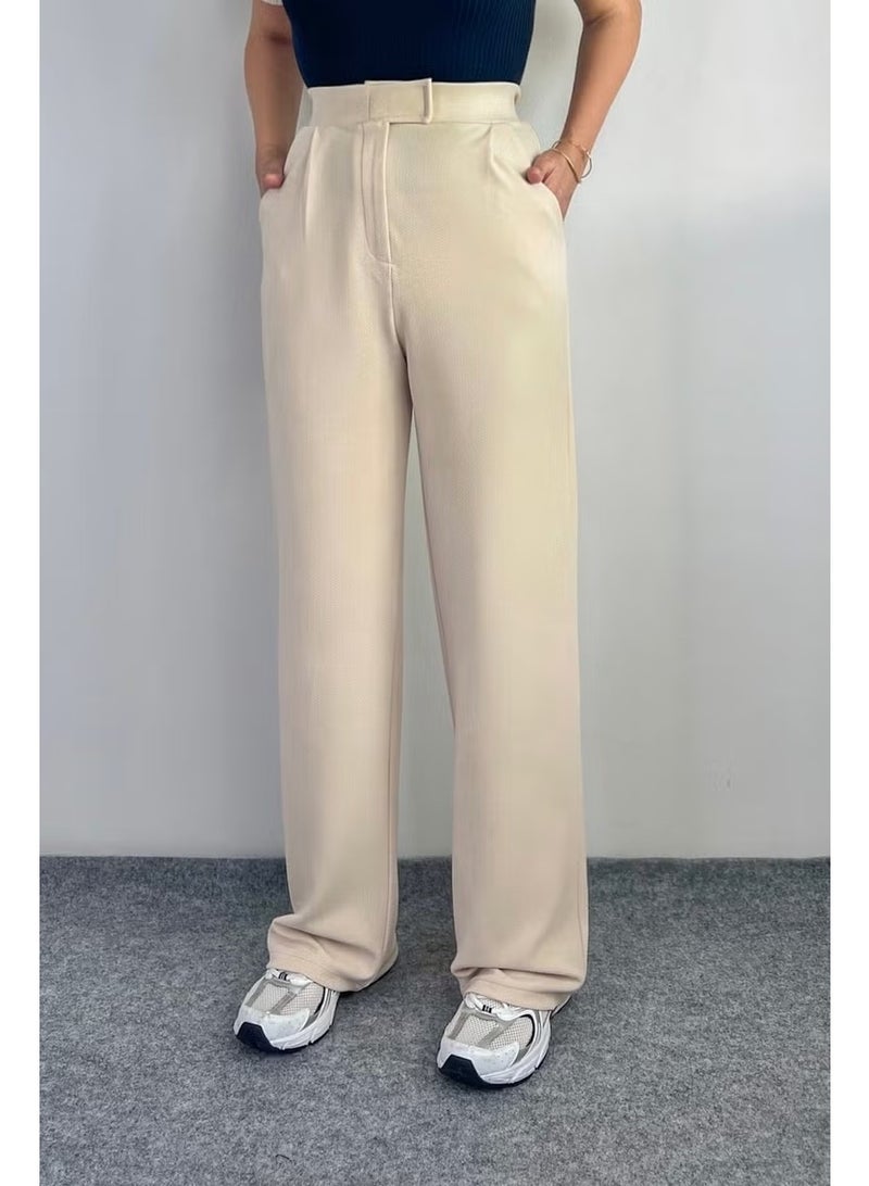 Ritnice Line Women's Lycra Velcro Closure Light Beige Palazzo Trousers - Image 1